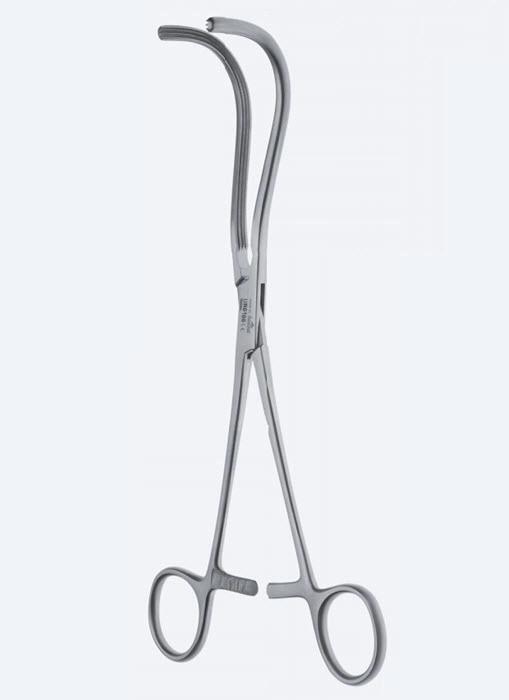 Зажими Mayo-Guyon, для нирки, атравматичні, вигнуті, фіг. 3, з кремальєрою, загальна довжина 230 мм, 9 1/8". Бренд - Asanus Medizintechnik Gmb, Німеччина